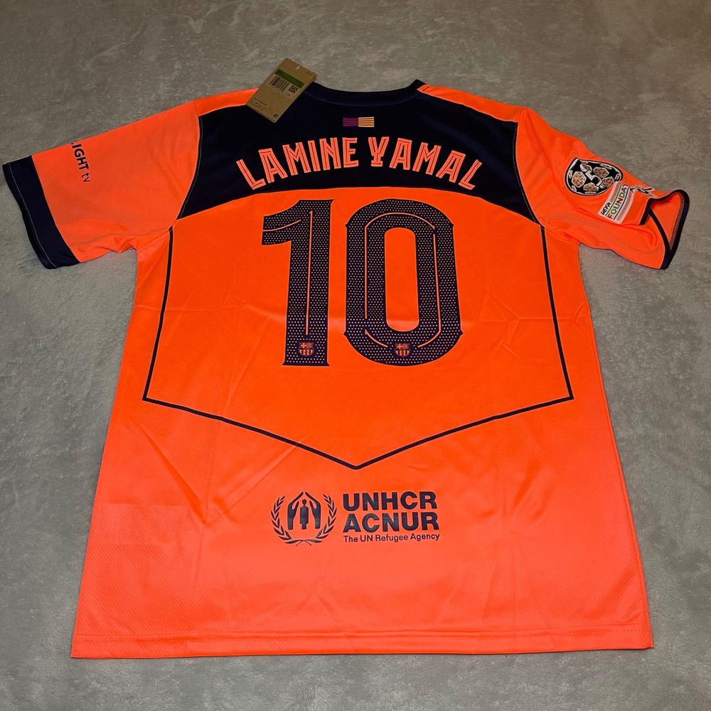 FC Barcelona Lamine Yamal 10 Jersey Mens XL Orange Nike Soccer BNWT